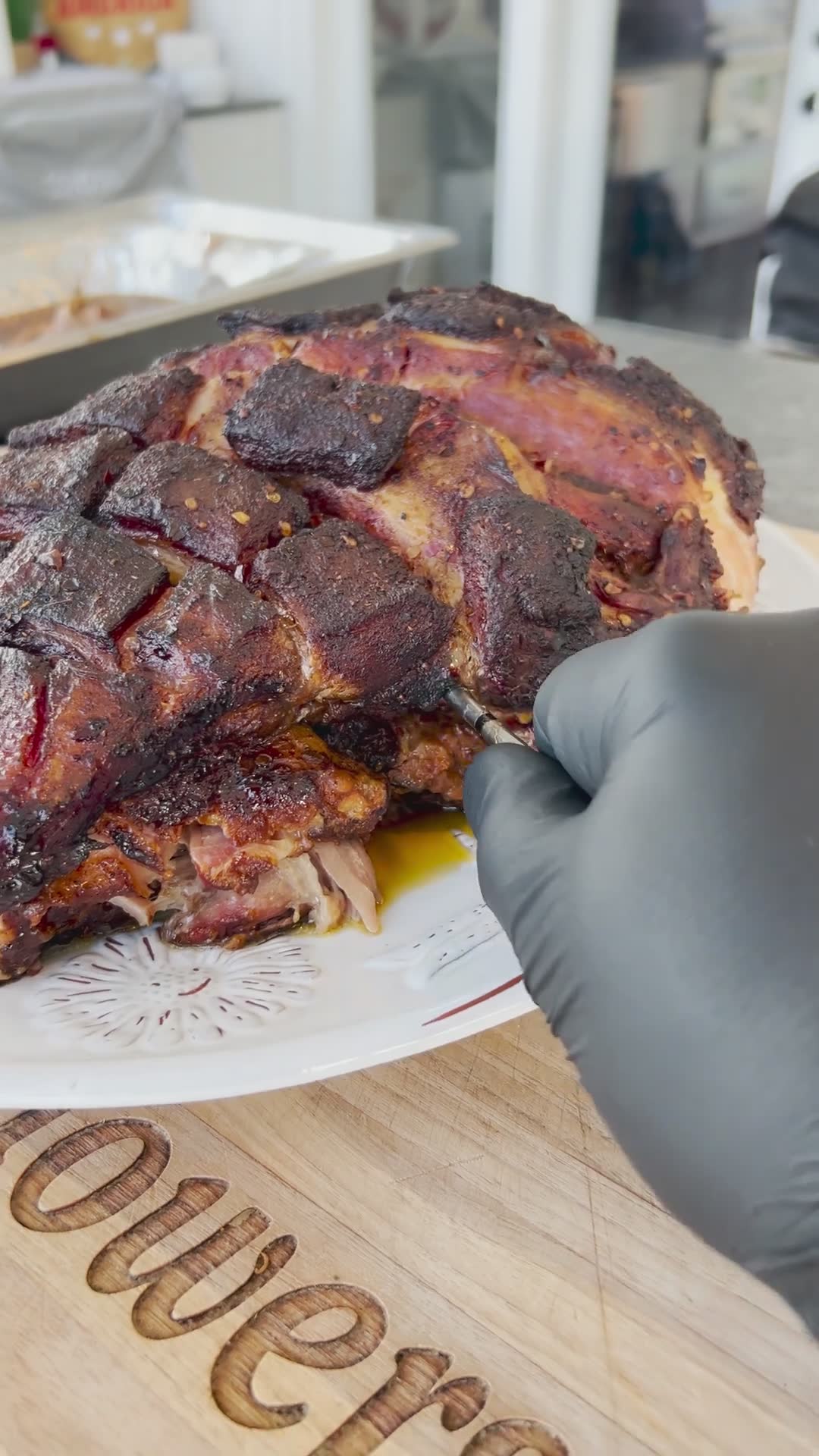 Outdoor pork shoulder cooking
